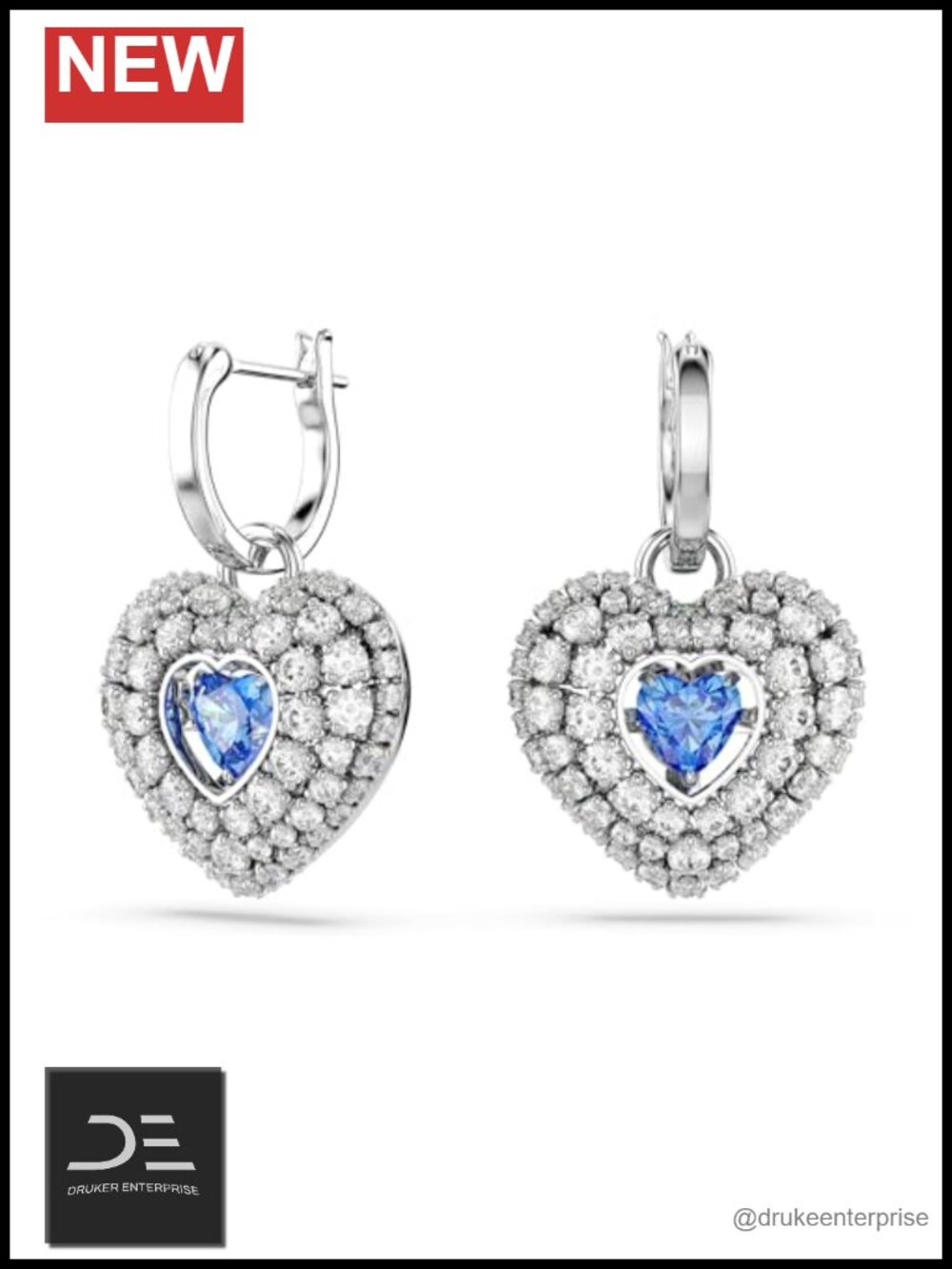 Swarovski Crystal Drop Earrings Blue Heart Rhodium